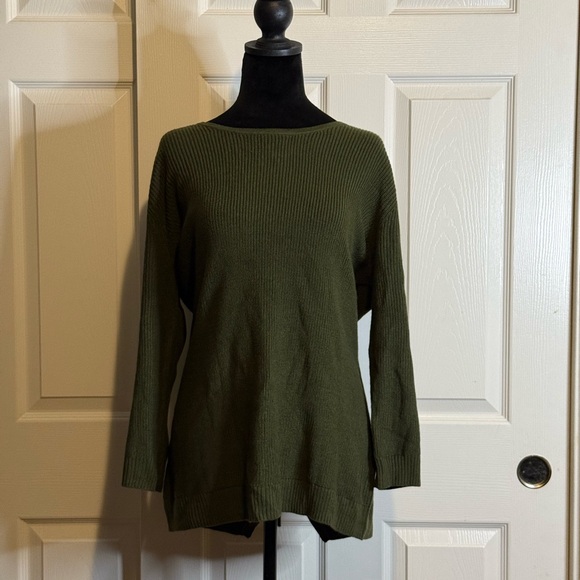 New York & Company Forest Green Lace-Up Sweater - Picture 1 of 7